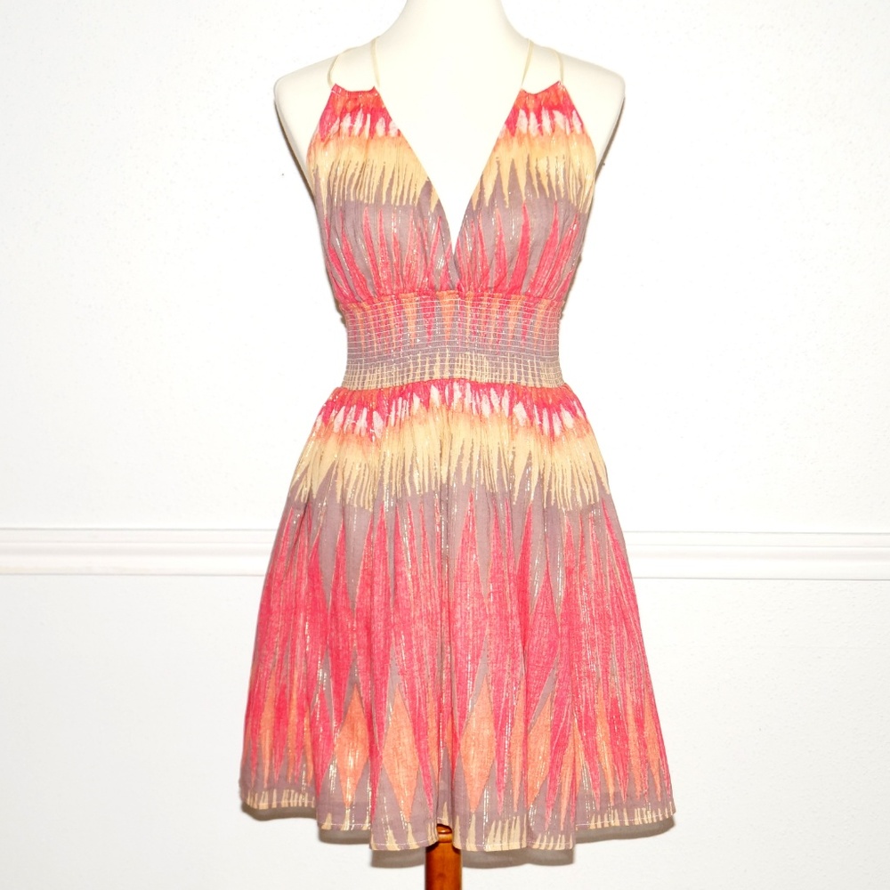 Free People Indian Summer Cotton Gold Lurex Dress - Picture 2 of 8